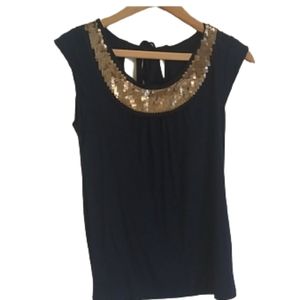Loft Blue and Gold Sequins Top